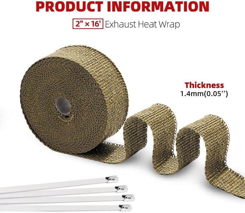 BARTOO 2" x 16' Titanium Exhaust Heat Wrap Roll for Motorcycle Cars Heat Shield Tape, Heat Shield with Stainless Steel Tie - Image 4